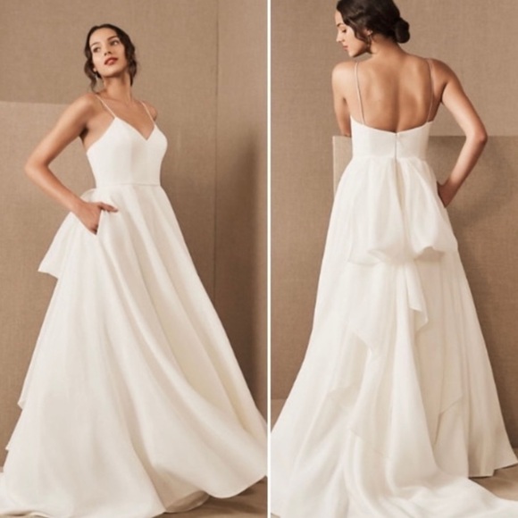 NWT BHLDN Jenny Yoo Piper Fit Flare Ribbed Wedding Dress with Train L375 - Picture 1 of 13